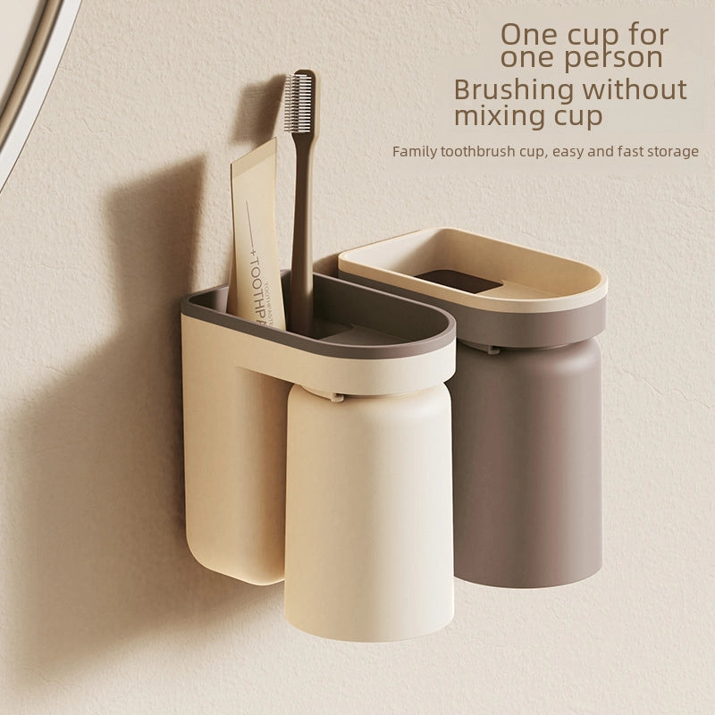 Wash Cup Wall-mounted Toothbrush Holder Punch-free Toothbrush Cup Suit Wall-mounted Household Toothbrush Holder Storage Rack