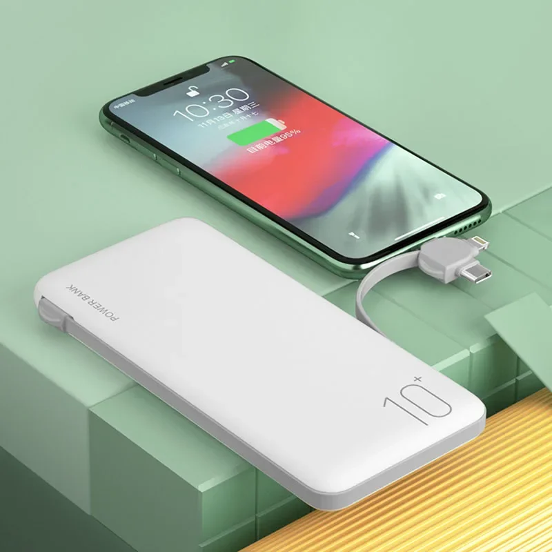 100000Mah Portable Slim Power Bank External Battery Charger Fast Charging USB TYPE C With Cable Phone Battery Powerbank Bank New