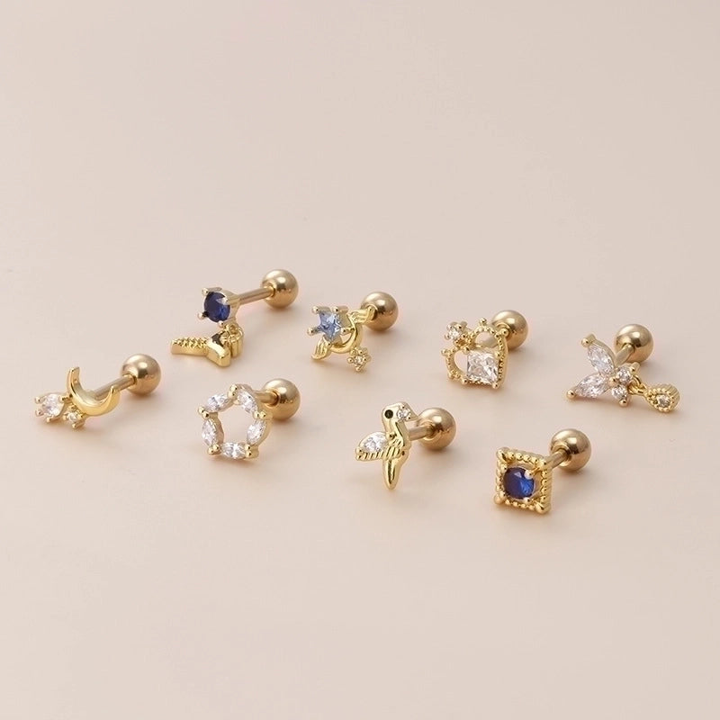 1 Piece Ear Cartilage Rings & Studs Retro Moon Water Droplets Heart Shape 316L Stainless Steel  Copper Inlaid Zircon