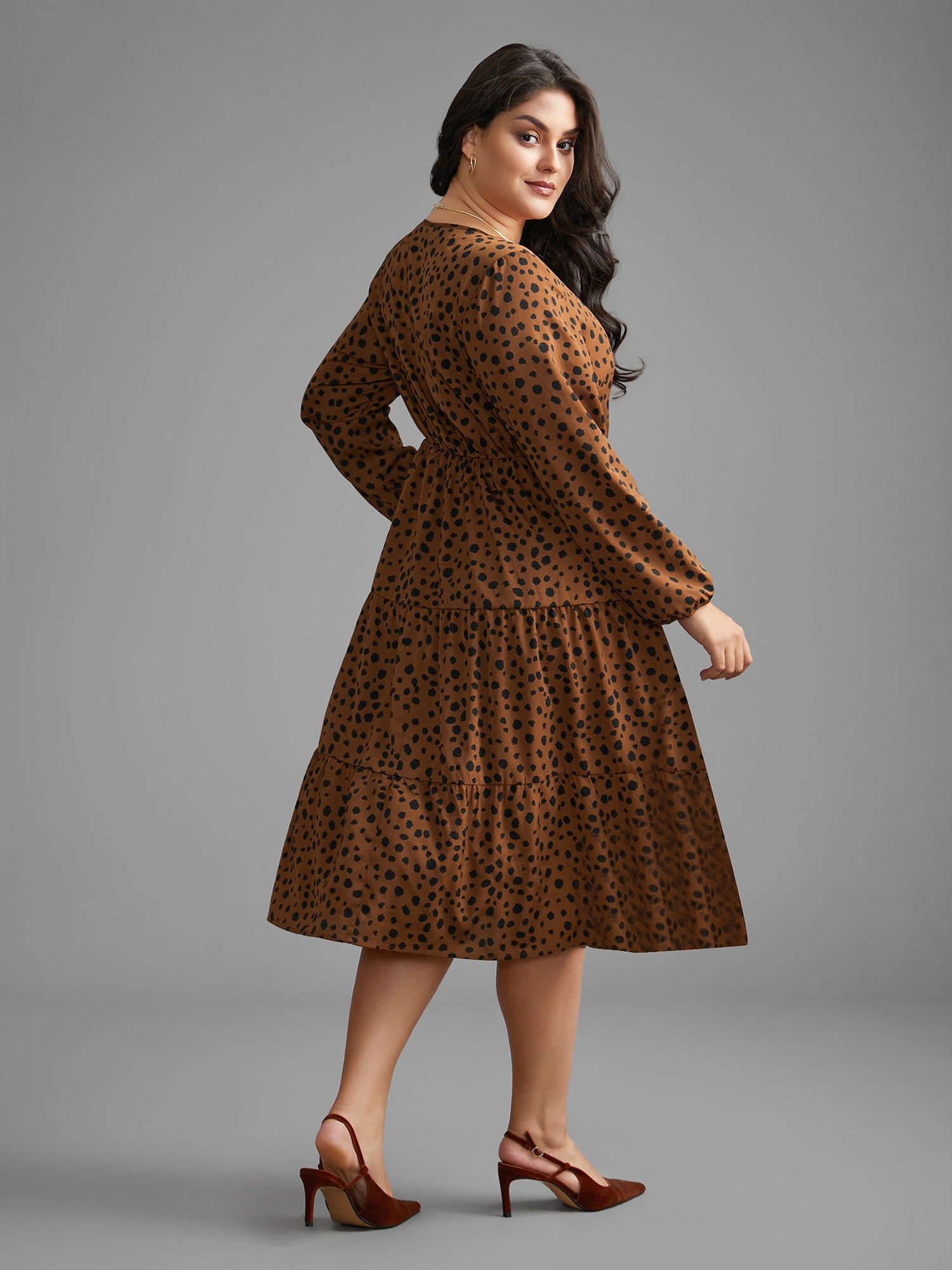 Leopard Print Tie Knot Ruffle Layered Hem Dress