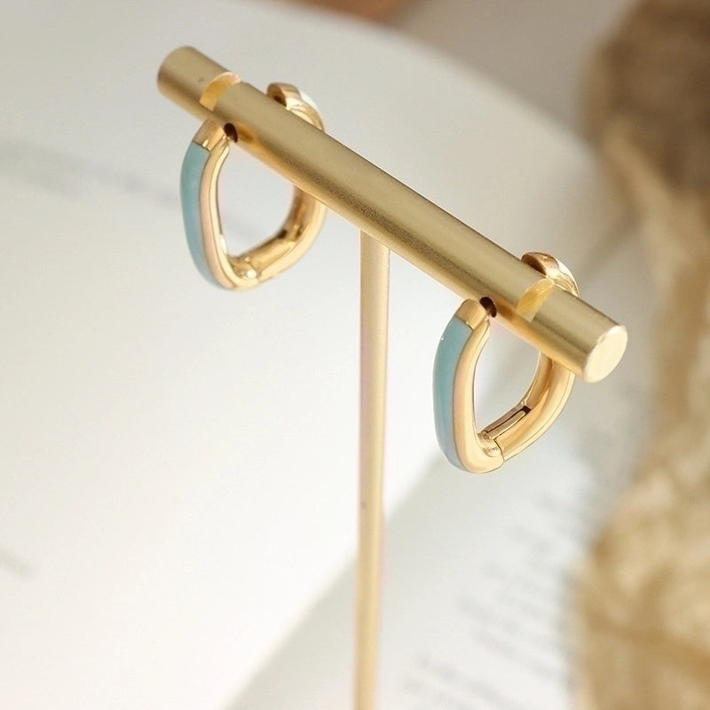 Fashion Round Titanium Steel Enamel Earrings 1 Pair