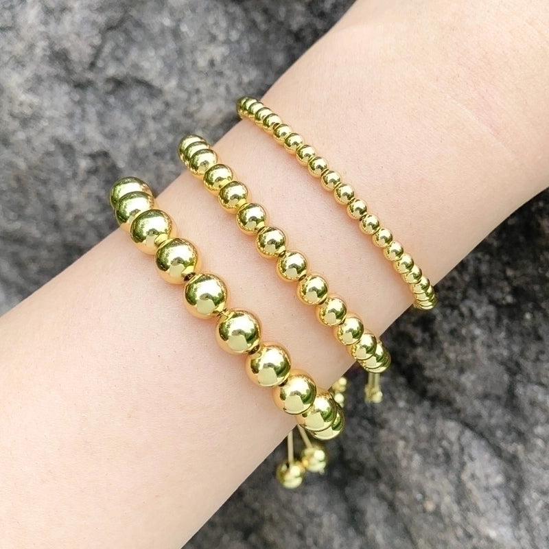 Basic Fashion Minimalist Round Copper Beaded Plating 18k Gold Plated Bracelets