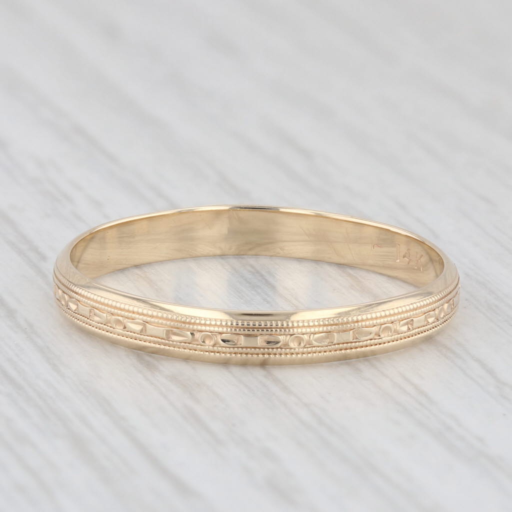 Vintage 14K Yellow Gold Engraved Floral Pattern Wedding Band Size 13.25 Ring