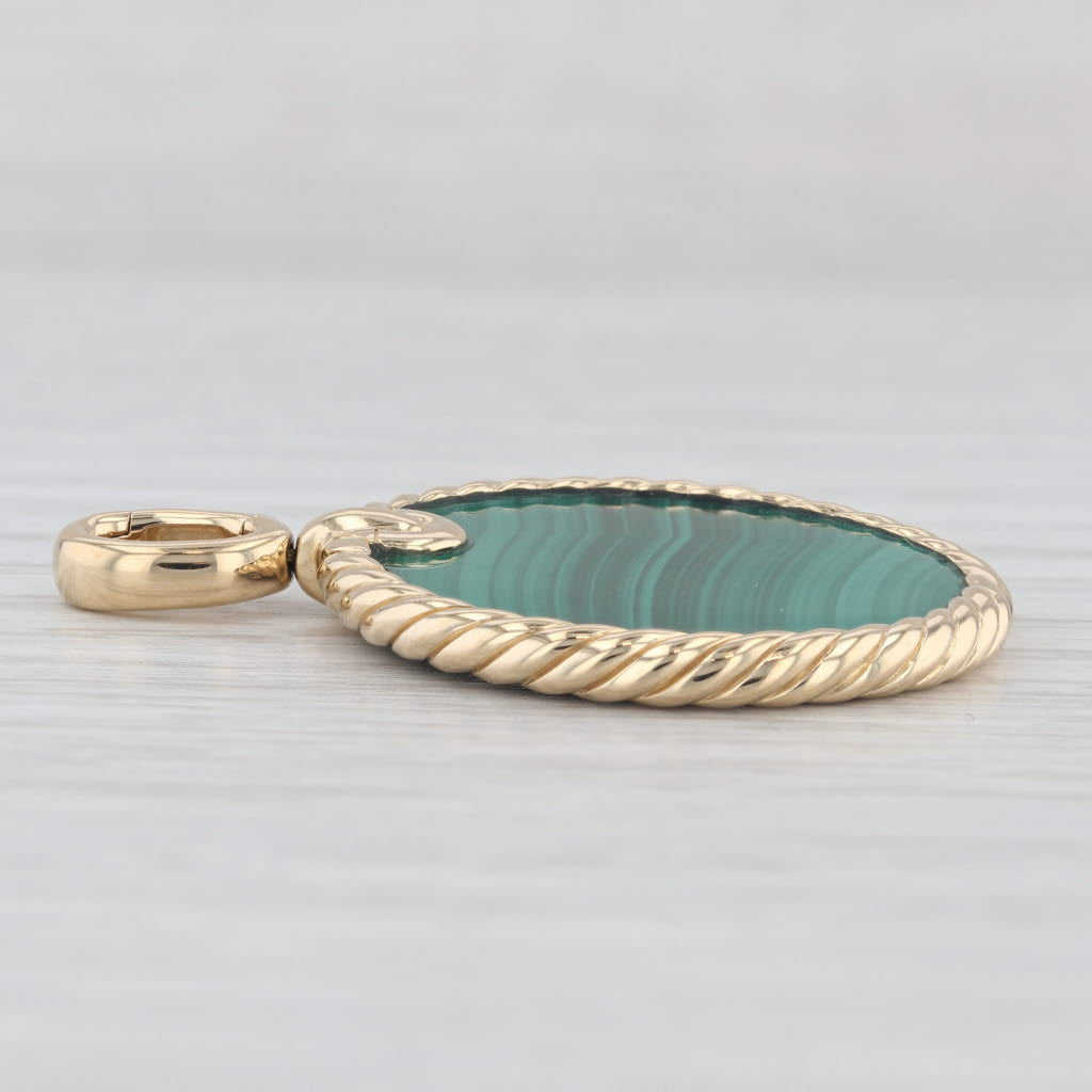 David Yurman Green Malachite Elements Disc Pendant 18k Yellow Gold Clip Bail