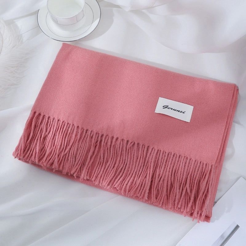 Women's Minimalist Solid Color Imitation Cashmere Tassel Scarf