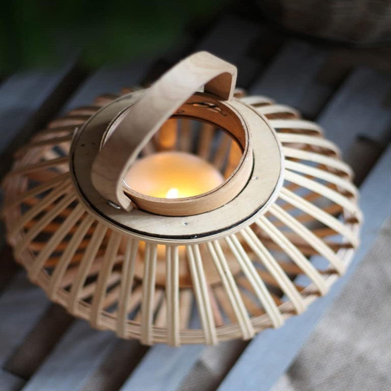 HANDMADE BAMBOO WIND LANTERN CANDLE HOLDER ORNAMENT