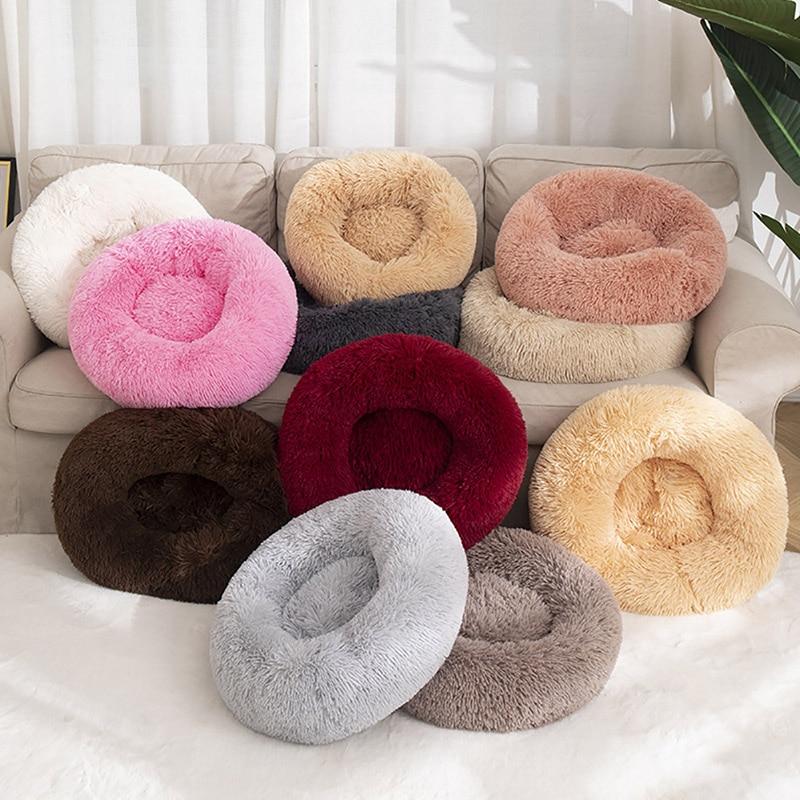 Solid Color Round Plush Dog Cat Bed