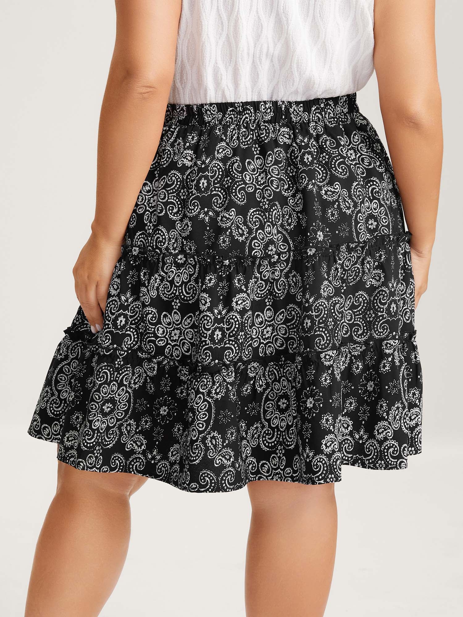 Boho Print Tiered Mini Skirt