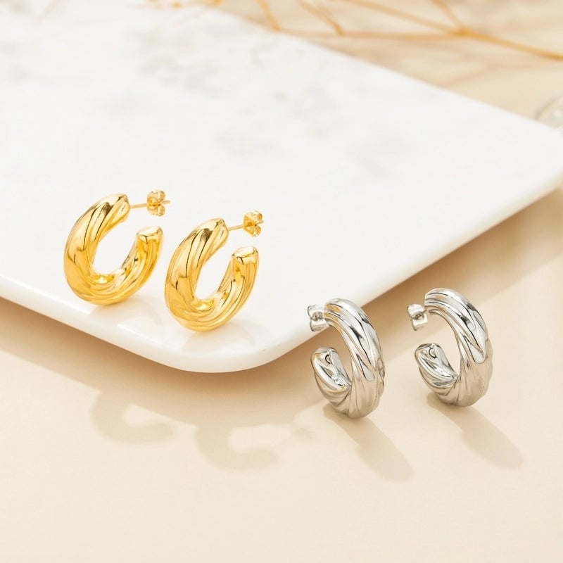 1 Pair Minimalist C Shape Polishing Stainless Steel Ear Studs