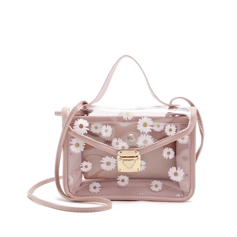 Women's Large All Seasons Tpu Pu Leather Daisy Vintage Style Square Lock Clasp Shoulder Bag