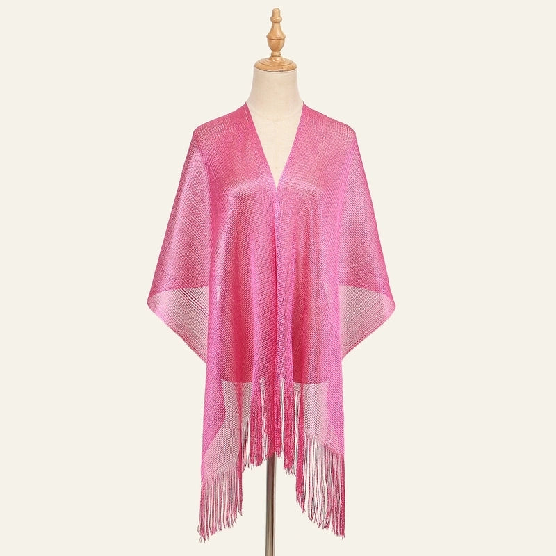Women's Elegant Solid Color Gold And Silver Wire Tassel Scarf