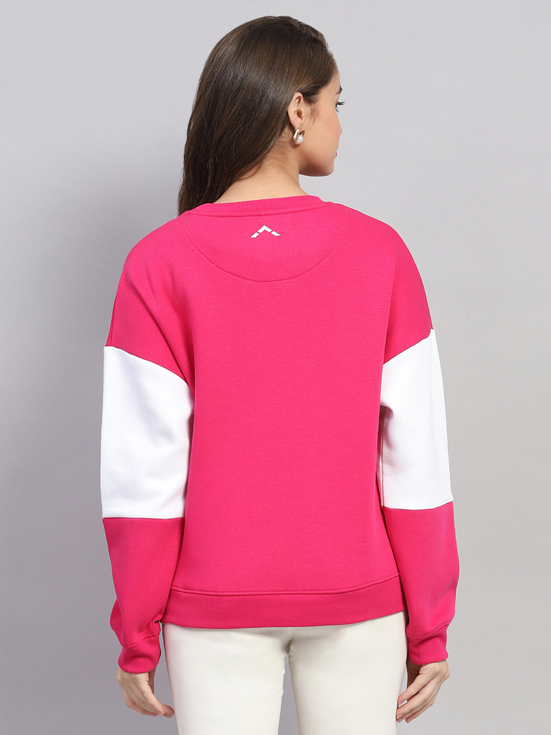 Women Pink Printed Round Neck Full Sleeve Sweatshirt