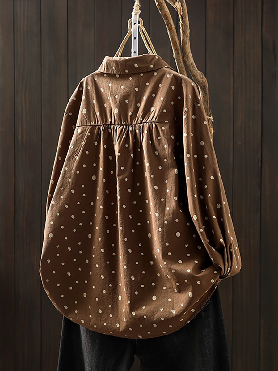 Women Summer Artsy Irregular Dot Cotton Shirt