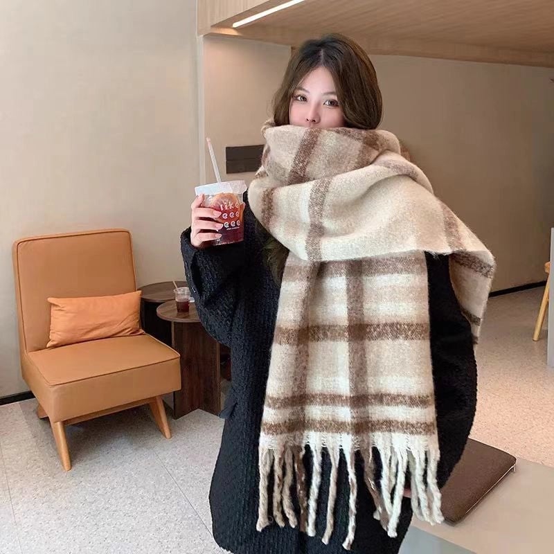 Brown Striped Scarf Women's Autumn And Winter  Trendy Winter Warm Imitation Cashmere Windproof Scarf For Students