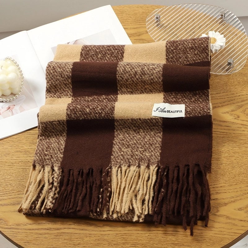 Women's Basic Plaid Polyester Scarf