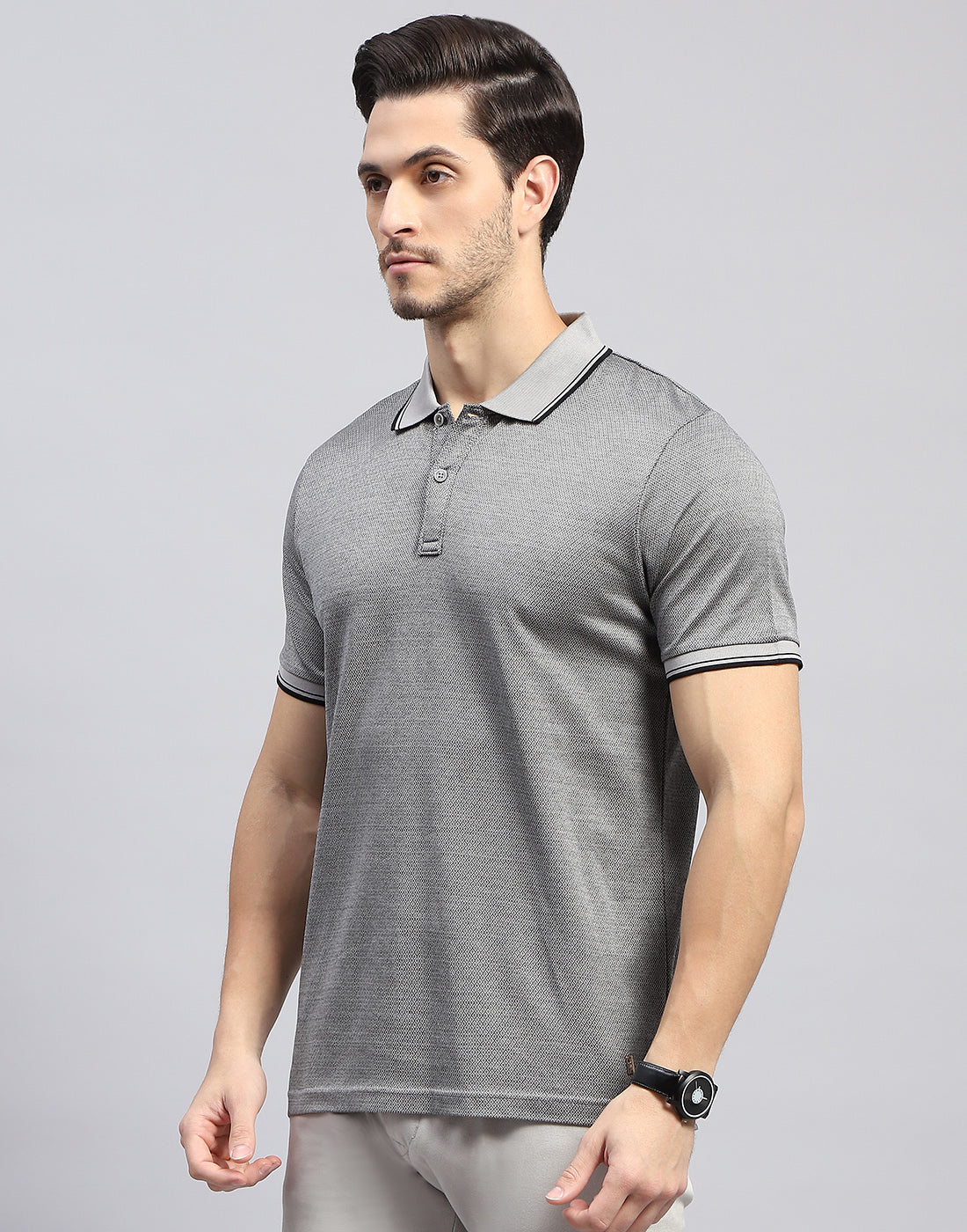 Men Grey Solid Polo Collar Half Sleeve T-Shirt