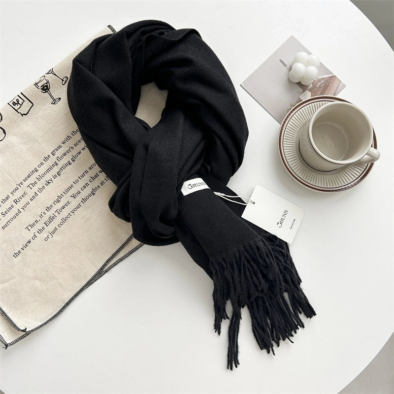 Women's Elegant Minimalist Solid Color Imitation Cashmere Tassel Scarf