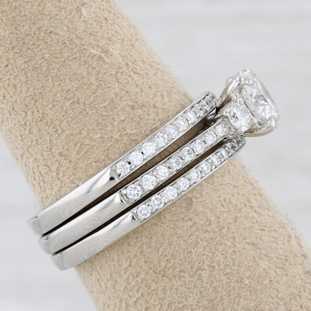 1.36ctw Lab Grown Round Diamond Engagement Ring Wedding Bands Set Platinum IGI