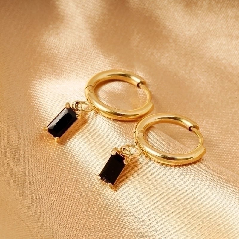 1 Pair Retro Geometric Inlay 316L Stainless Steel  Zircon Dangling Earrings