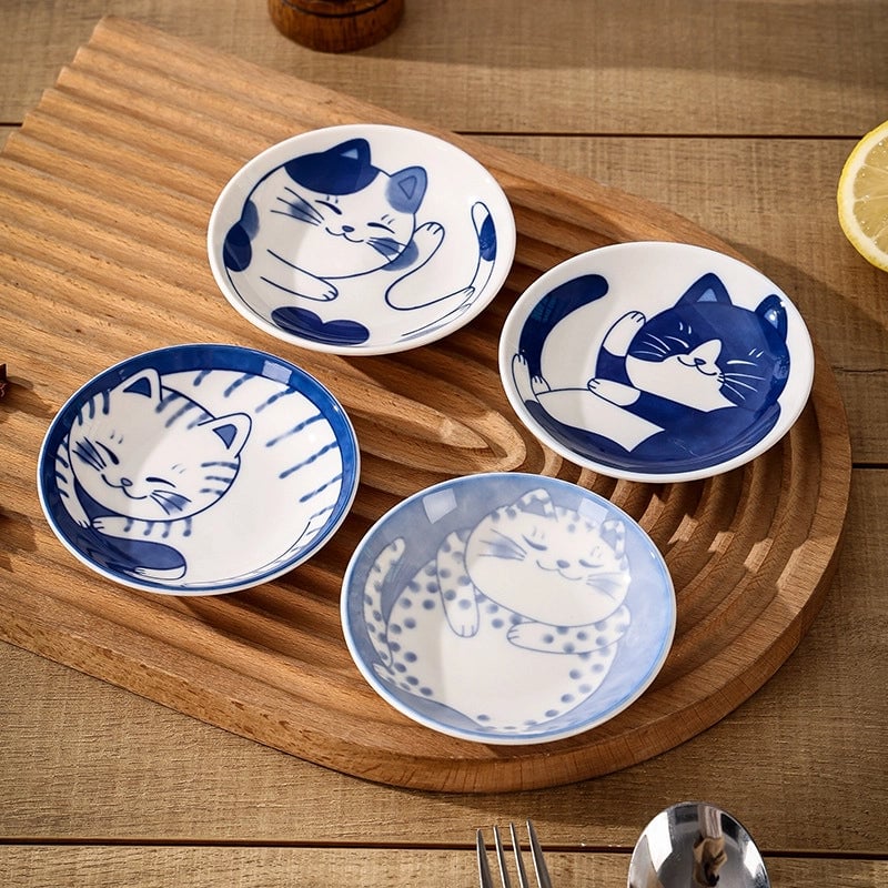 Cat Dish Cartoon Ceramic Dish Household Dining Table Dip Dish Soy Sauce Dish Hotpot Seasoning Dish Small Dish Seasoning Dish