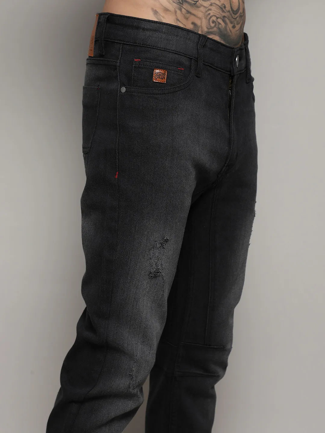 Minimal Side Distressed Denim Jeans