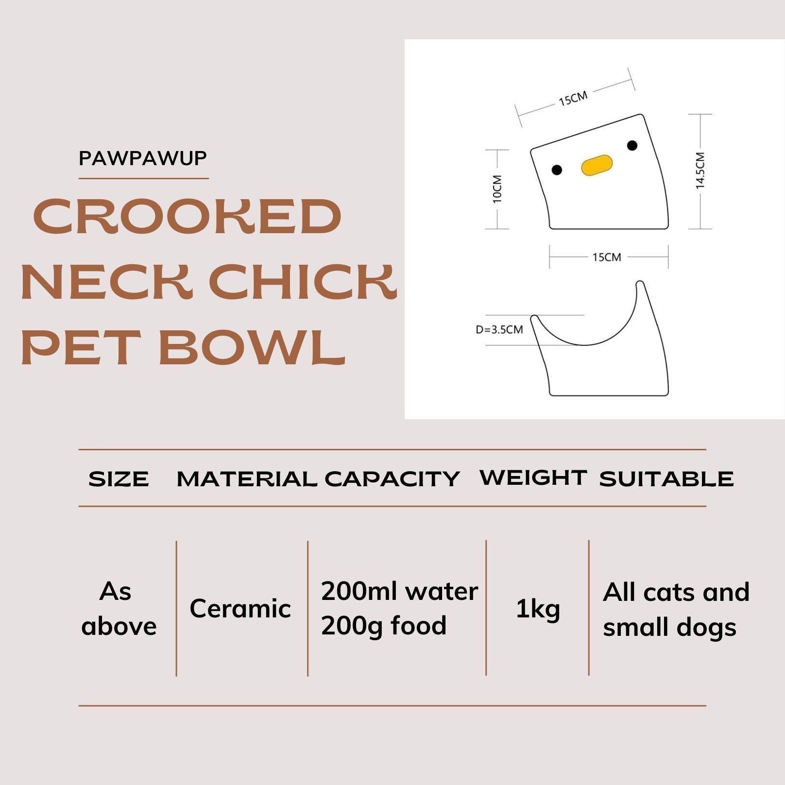 PURROOM Little Chicken Series Crooked Neck Ceramic Cat Bowls and Dog Bowls