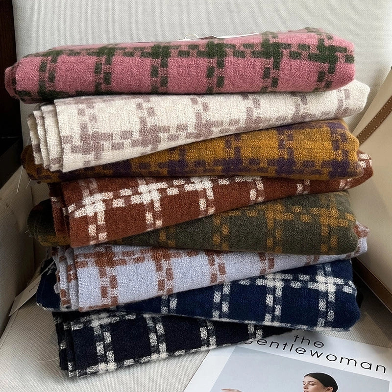 Double-sided Cashmere-like Tassel Plaid Scarf Scarf Autumn And Winter Warm  Women's Scarf Shawl