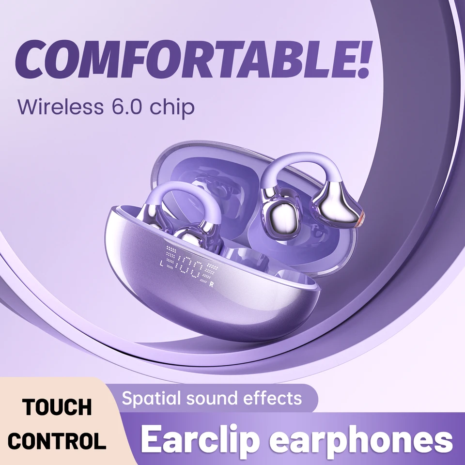 New39 Wireless Bluetooth Earphones 6.0,Ear Clip Headphones,Sports Noise Reduction Headset Voice Call Earbuds,Adults Surprise Gift