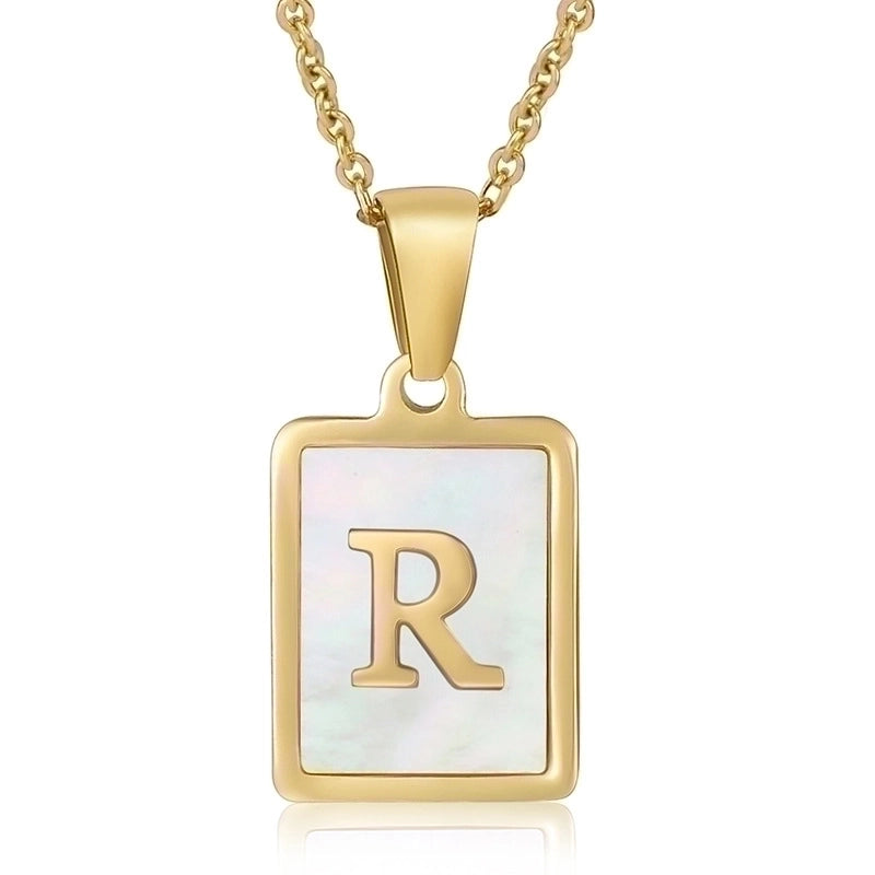 Minimalist Letter Stainless Steel Titanium Steel Plating Inlay Shell 18k Gold Plated Pendant Necklace