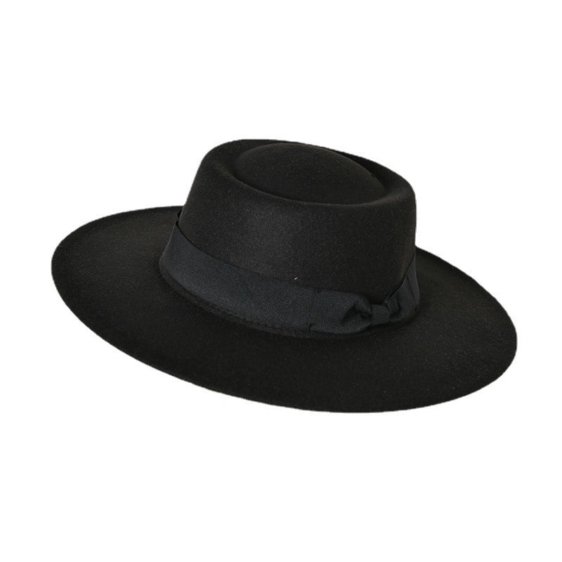 Street Photograph Wool Retro Jazz Hat Autumn And Winter Women's Big Brim Top Hat Felt Hat Performance Props
