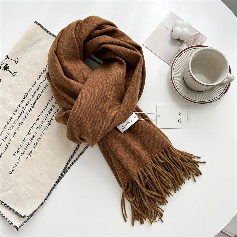 Women's Elegant Minimalist Solid Color Imitation Cashmere Tassel Scarf