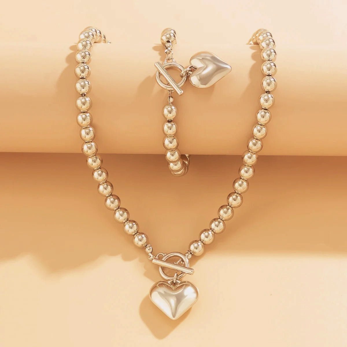 Beaded Heart Pendant Bracelet and Necklace Set