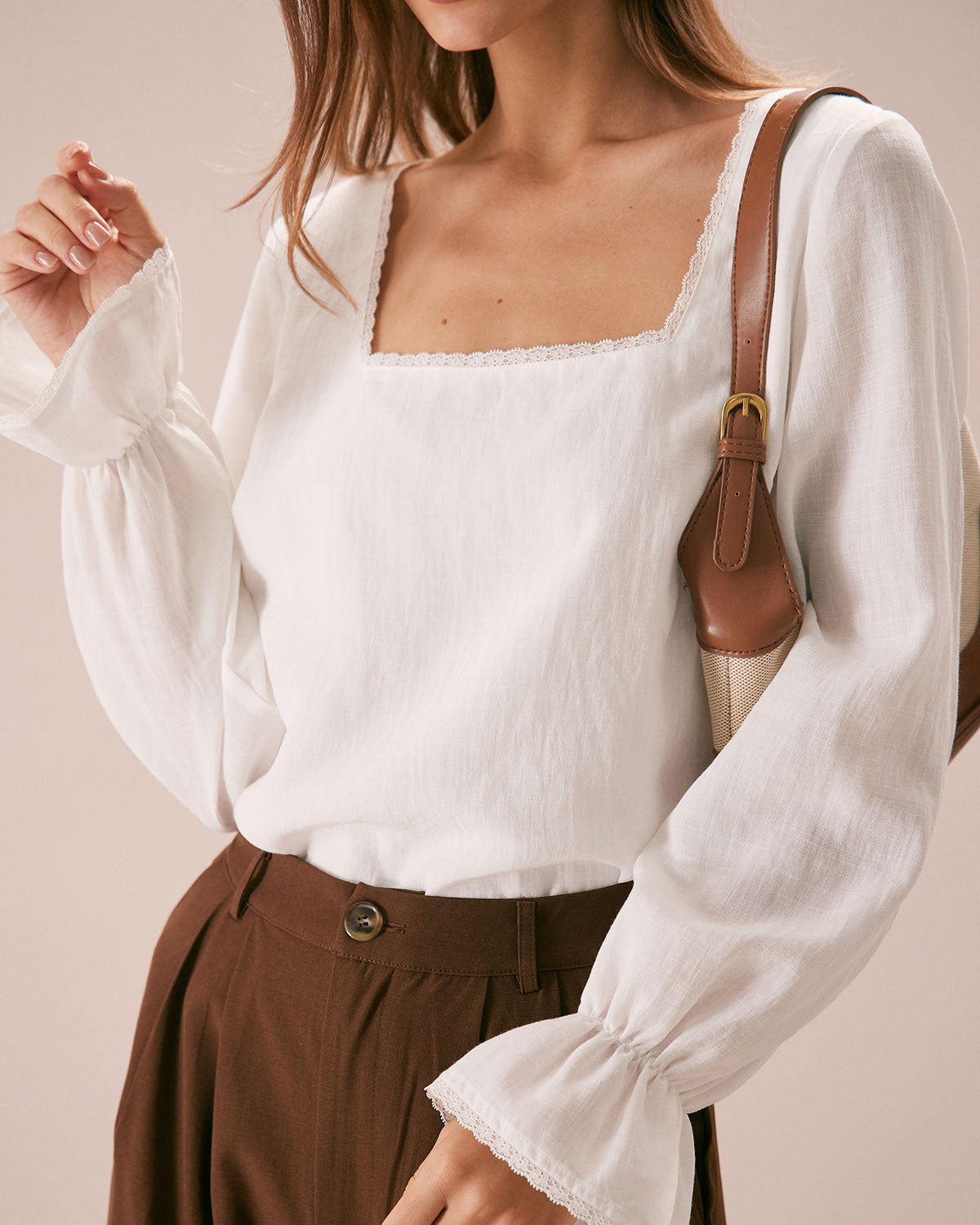 The White Square Neck Poet Sleeve Blouse