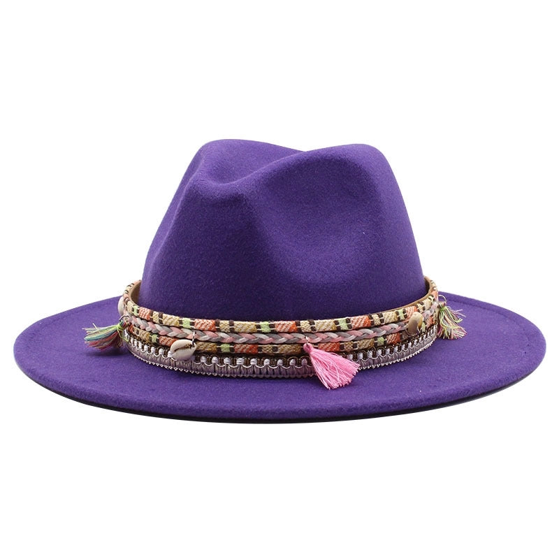Hot Sale Woolen Hat Tassel Ethnic Style Jazz Hat Retro Flat Brim Big Brim Hat