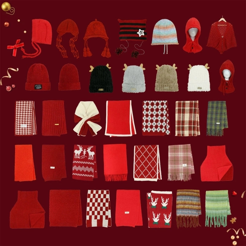 Women's Casual IG Style Lattice Solid Color Elk Knit Scarf Hat Beanie Hat