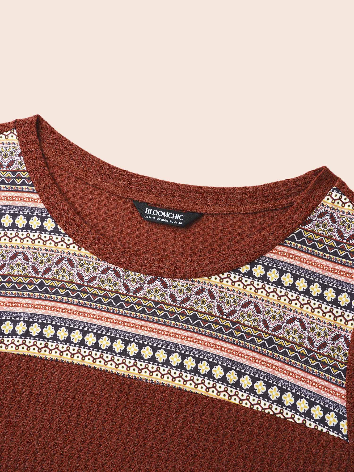 Bandana Patchwork Waffle Knit Midi Dress