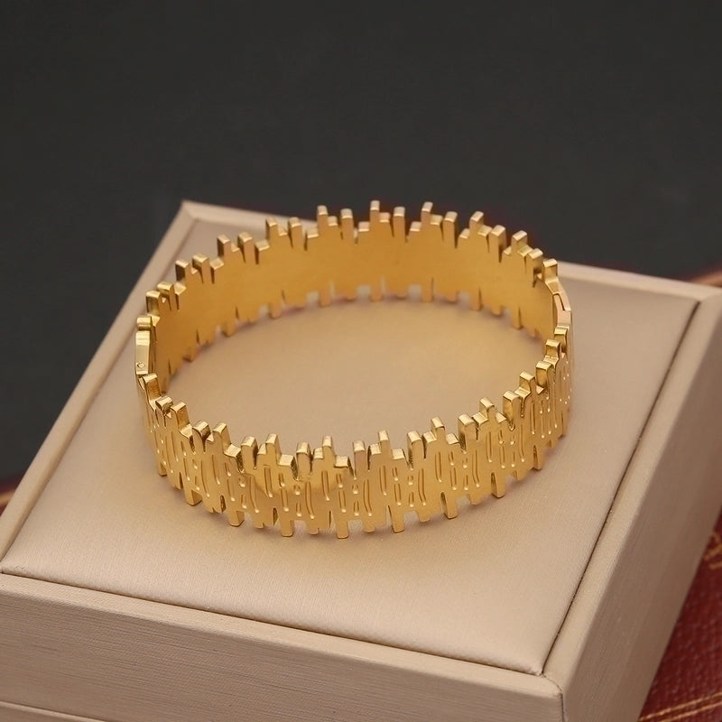 Casual Tree Leaves Eye Stainless Steel 18K Gold Plated Zircon Bangle In Bulk