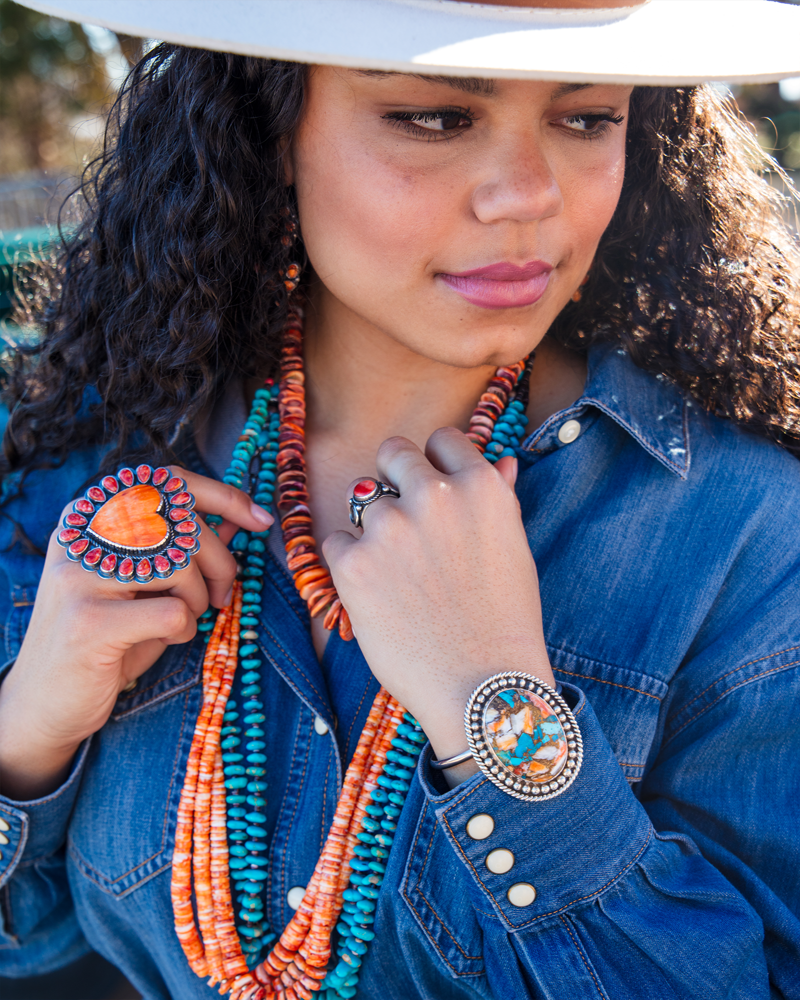 Kingman Turquoise. Spiny Oyster & Brass Composite Cuff by Raquel & Leonard Hurley