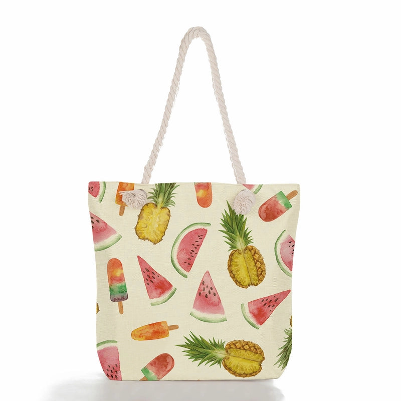Women's Cotton And Linen Fruit Strawberry Cute Square Zipper Tote Bag