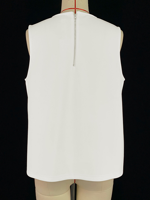 A-Line Loose Solid Color Split-Joint Round-Neck Vest Top