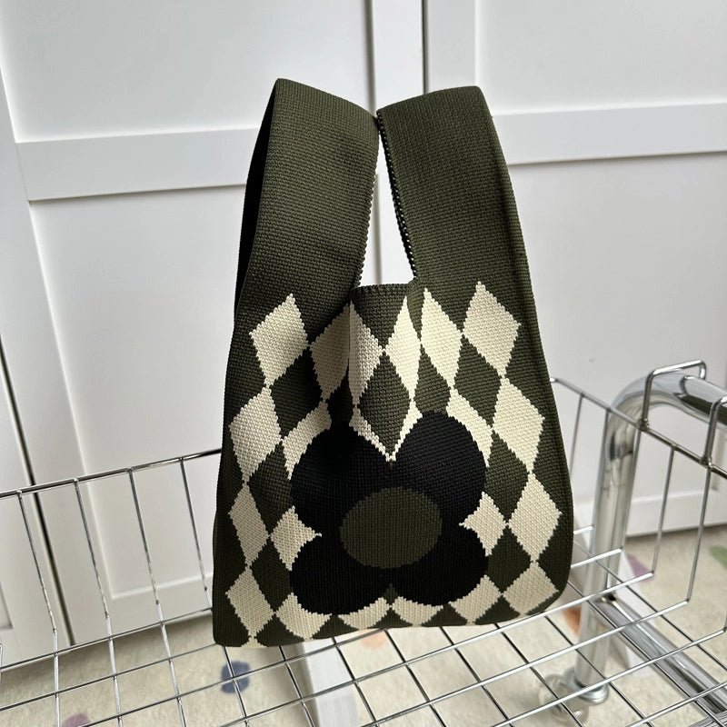 Women's Polyester Printing Color Block Cute Square Open Handbag