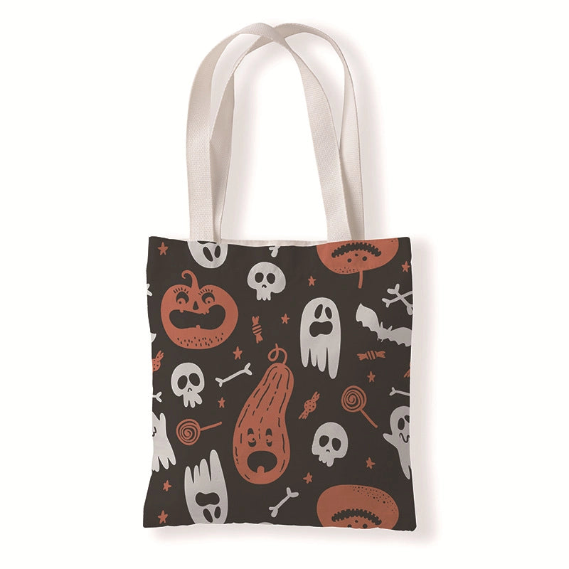 Halloween Unisex Medium Canvas Pumpkin Letter Elegant Streetwear Square Open Canvas Bag