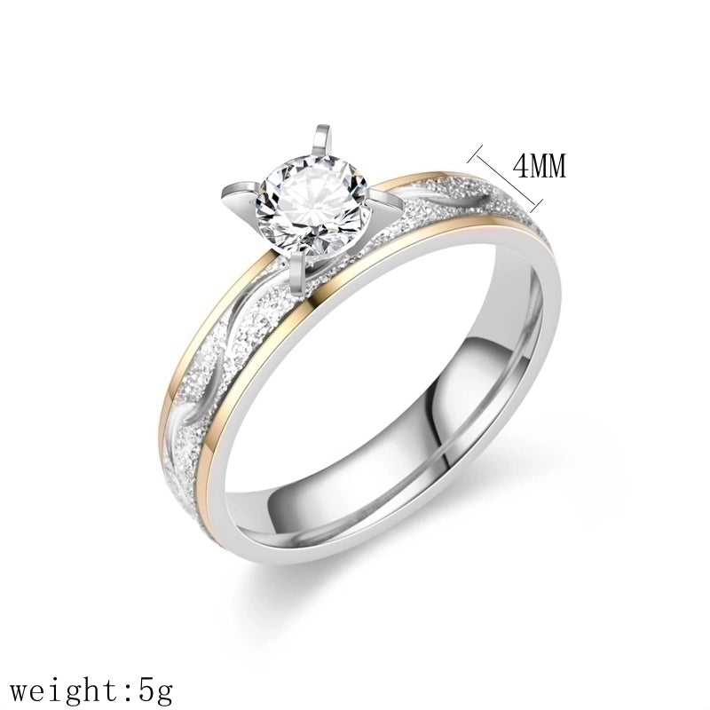 Elegant Modern Style Round Titanium Steel Artificial Diamond 18K Gold Plated Inlay Rings