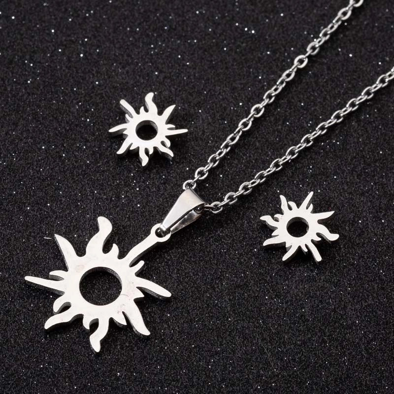 Minimalist Geometric Leaf Heart Shape Stainless Steel Plating Earrings Necklace 1 Set