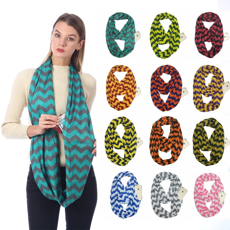 Pocket Scarf Scarf Women Fish Bone Zipper Storage Pocket Scarf Infinity Scarf
