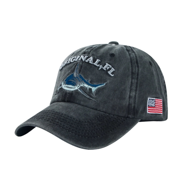 Fashion Baseball Caps Cartoon Washed And Old Embroidered Shark Caps