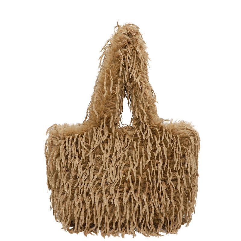 Women's Medium Plush Solid Color Streetwear Square Magnetic Buckle Shoulder Bag