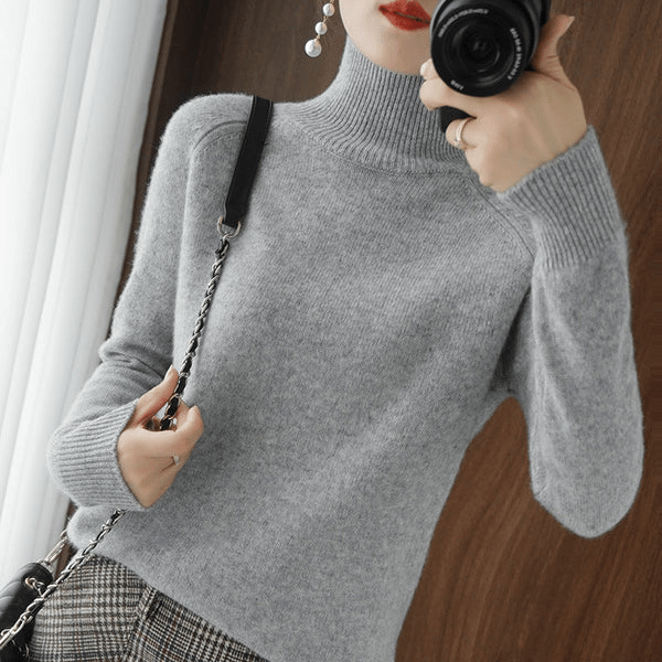 Women;S Solid Turtleneck Cashmere Knit Sweater