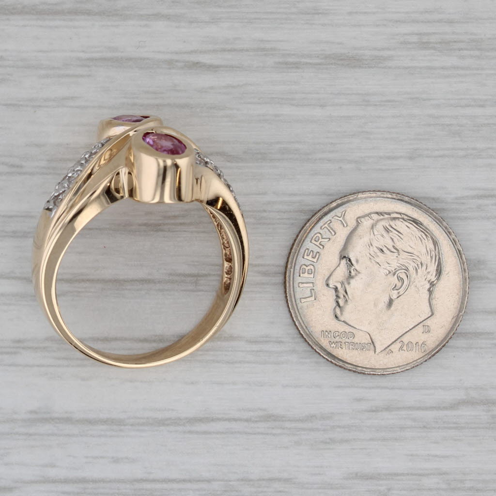 1.46ctw Pink Sapphire Diamond Bypass Ring 14k Yellow Gold Size 7