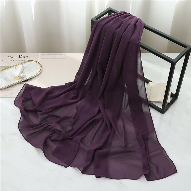 Pearl Chiffon Scarf Solid Color Rectangular Scarf Women's Shawl Basic Scarf